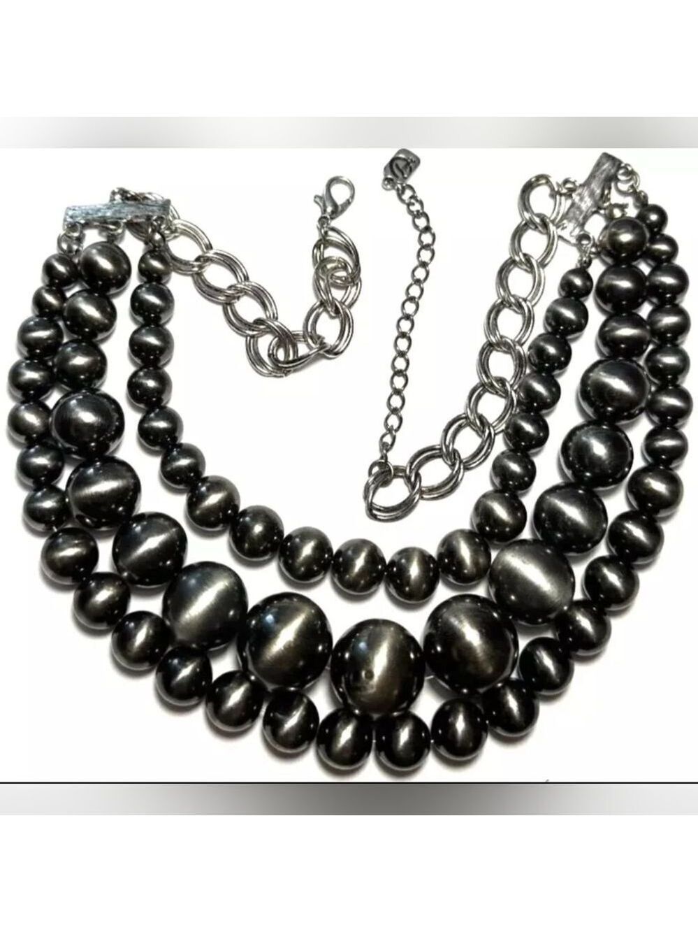 Necklace Signed YOU & I Multi Strand  Grey Silver Tone 18.5"-21"
